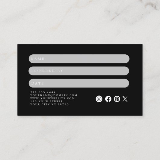 Carte de référence simple et élégante en noir et b (Dos)