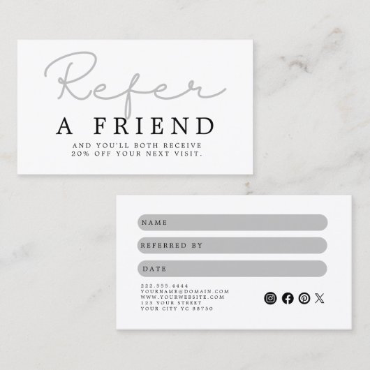 Carte de référence simple et élégante en noir et b (Devant / Derrière)