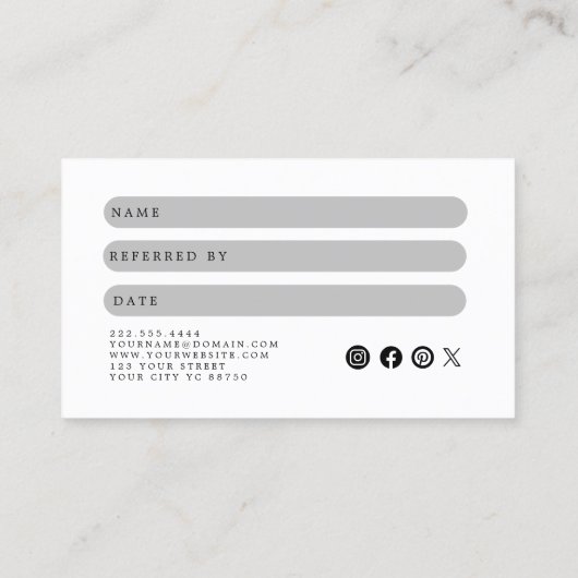 Carte de référence simple et élégante en noir et b (Dos)