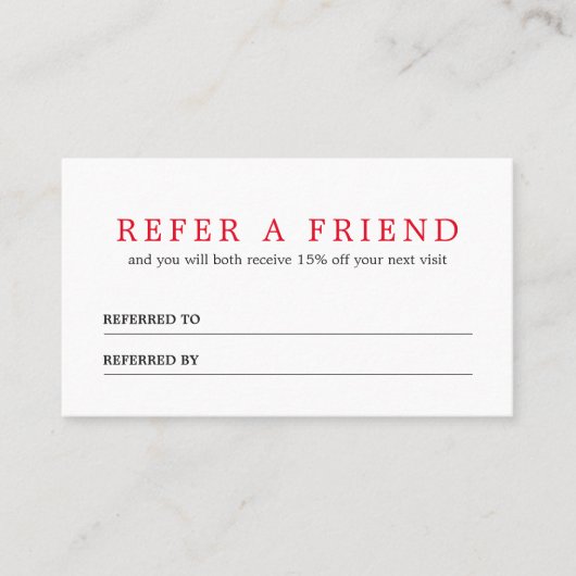 Carte de référence simple et élégante rouge blanc (Devant)