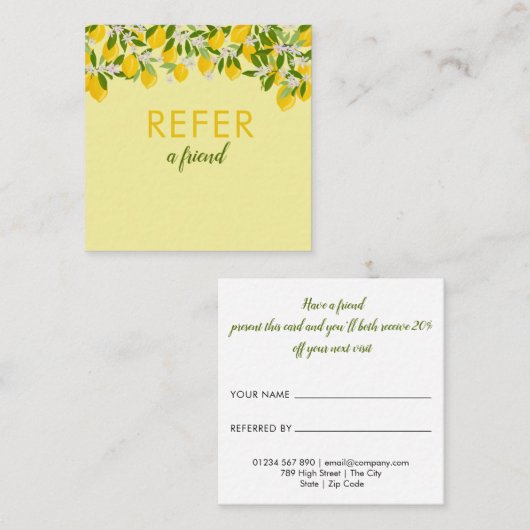 Carte de référence simple moderne Citrus Lemons Gr (Devant / Derrière)