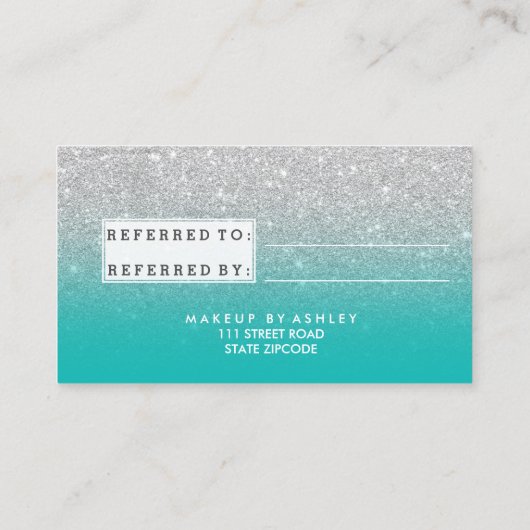 Carte de référence typographie moderne argent turq (Dos)