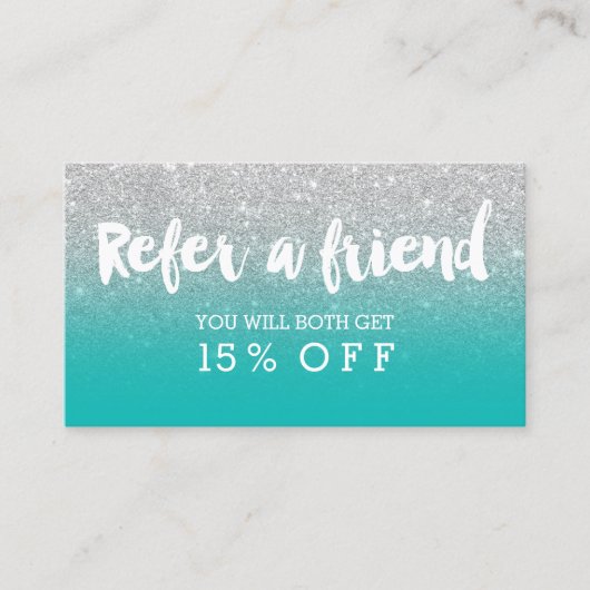 Carte de référence typographie moderne argent turq (Devant)