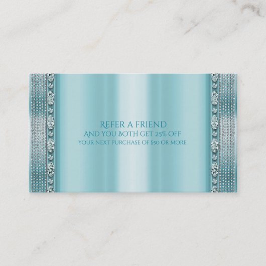 Carte De Référencement Aqua Bleu Sarcelle & Diamant Argenté Bling Réferer (Devant)