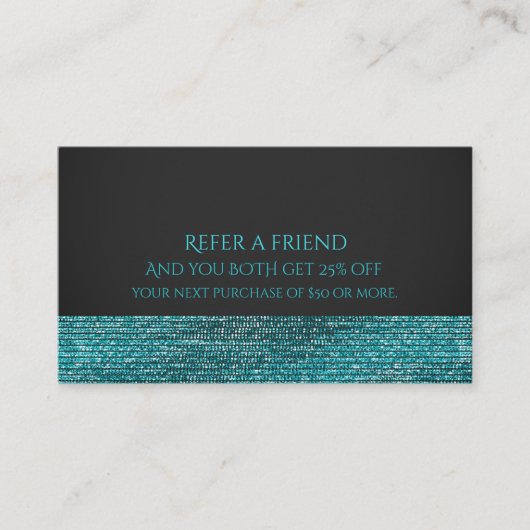 Carte De Référencement Aqua Blue Moderne Glamour Sequins Recommander un A (Devant)