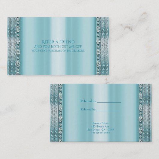 Carte De Référencement Aqua Turquoise Blue & Silver Diamond Bling Référen (Devant / Derrière)