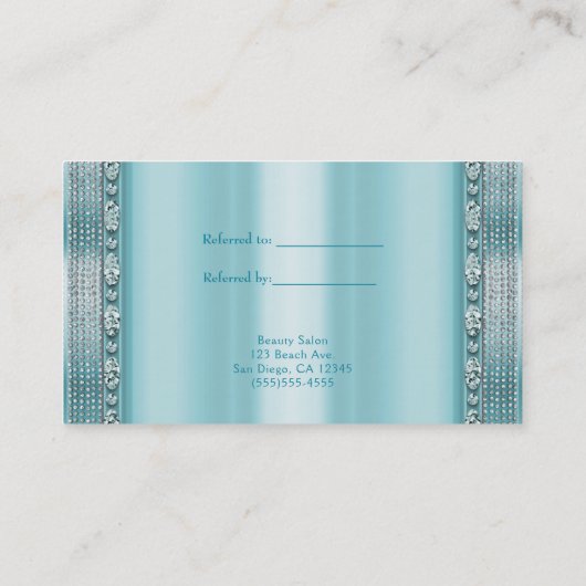 Carte De Référencement Aqua Turquoise Blue & Silver Diamond Bling Référen (Dos)