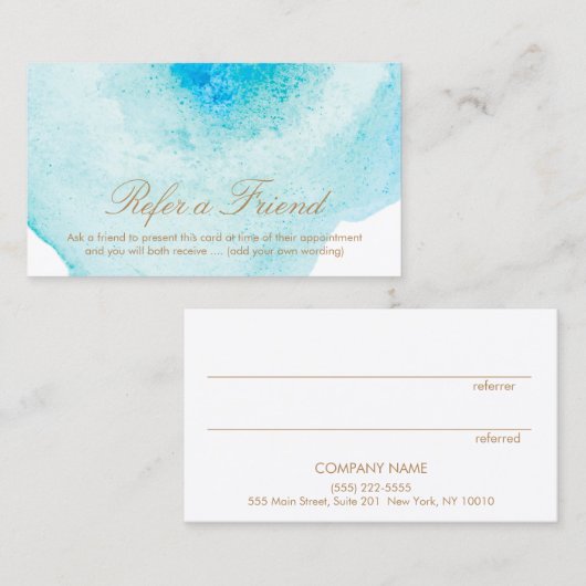 Carte De Référencement Aquarelle Abstraite Aqua Blue (Devant / Derrière)