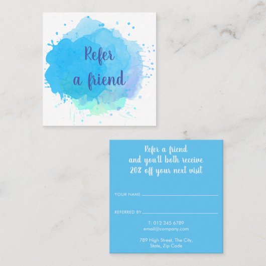 Carte De Référencement Aquarelle bleue (Devant / Derrière)