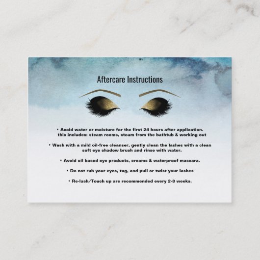 Carte De Référencement Aquarelle bleue Eyelashes Référer Ami Aftercare (Dos)