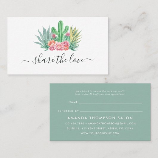 Carte De Référencement Aquarelle Cactus (Devant / Derrière)