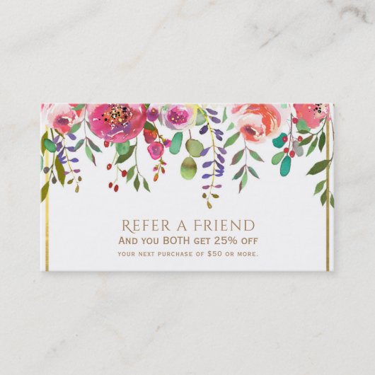 Carte De Référencement Aquarelle Floral Fleurs Moderne Recommander un ami (Devant)