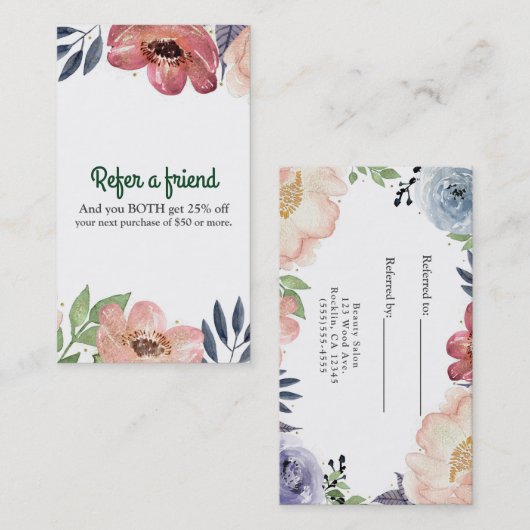 Carte De Référencement Aquarelle florale moderne élégante recommander un  (Devant / Derrière)