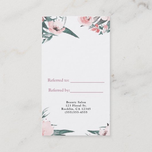 Carte De Référencement Aquarelle florale rose moderne Référer un ami (Dos)