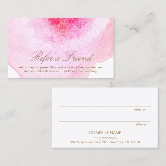 Carte De Référencement Aquarelle rose Abstrait - Référentiel client (Devant / Derrière)