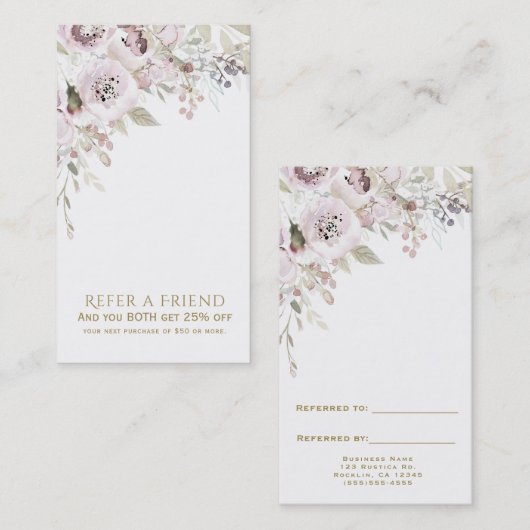 Carte De Référencement Aquarelle rose douce Élégante Florale Référer un a (Devant / Derrière)