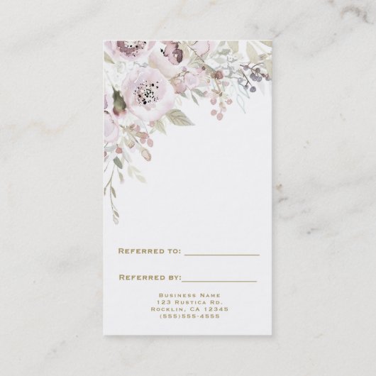 Carte De Référencement Aquarelle rose douce Élégante Florale Référer un a (Dos)