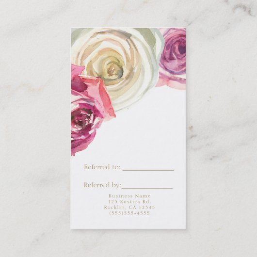 Carte De Référencement Aquarelle Rose rose blanc Flore recommander un ami (Dos)