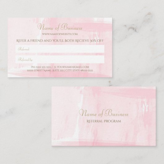 Carte De Référencement Aquarelle rose simple Elégant Or Texte de référenc (Devant / Derrière)