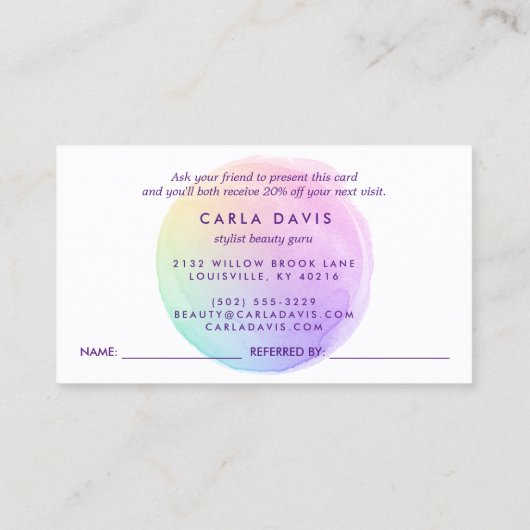 Carte De Référencement Aquarelle simple Pastel Rainbow (Dos)