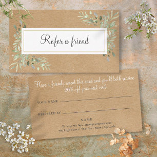 Carte De Référencement Aquarelle Verdure Kraft Rustique