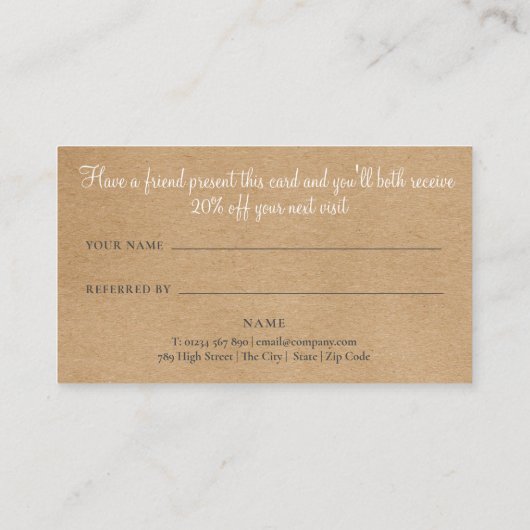 Carte De Référencement Aquarelle verte Rustique Kraft (Dos)