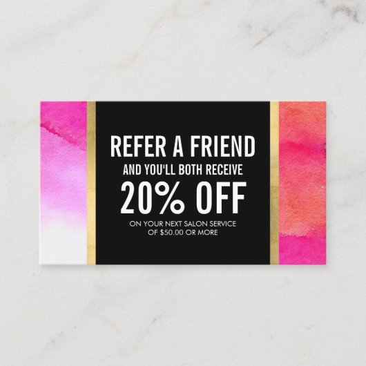 Carte De Référencement Aquarelles roses en gras Extensions de trait Référ (Devant)