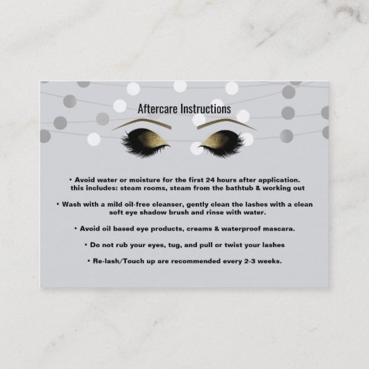 Carte De Référencement Argent Blanc Lumière Lashes Amis Aftercare (Dos)