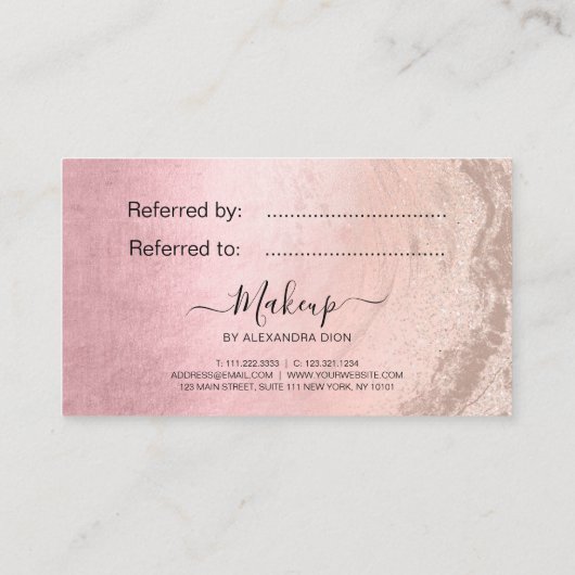 Carte De Référencement Artiste de maquillage de parties scintillant rose  (Dos)