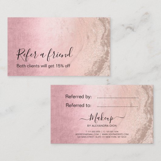 Carte De Référencement Artiste de maquillage de parties scintillant rose  (Devant / Derrière)