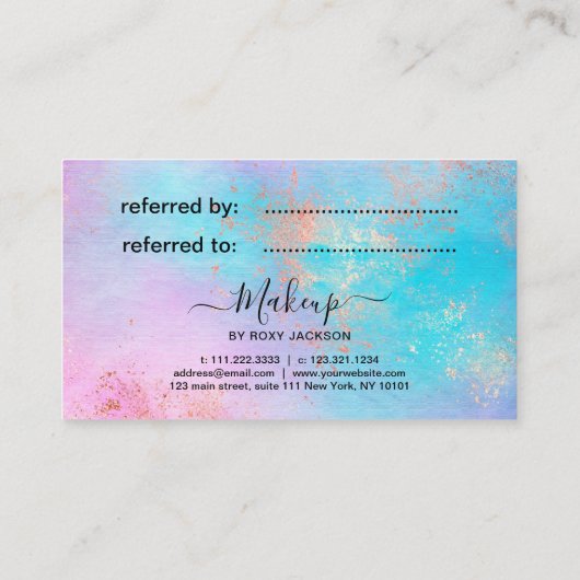 Carte De Référencement Artiste rose moderne de maquillage d'aquarelle en  (Dos)