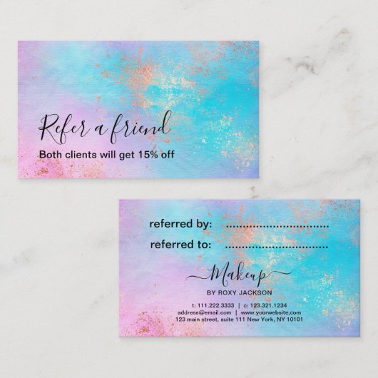 Carte De Référencement Artiste rose moderne de maquillage d'aquarelle en  (Devant / Derrière)