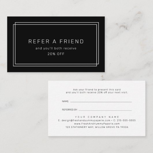 Carte De Référencement AVERY Moderne Cadre Double Noir Réferer un Ami (Devant / Derrière)