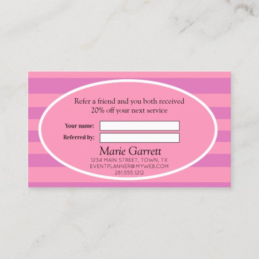 Carte De Référencement Bandes classiques rose et violet recommander un am (Dos)