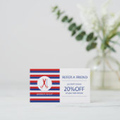 Carte De Référencement Barber marine blanche rayé moderne aiguillage (Debout devant)