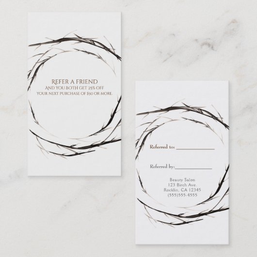 Carte De Référencement Bâtons rustiques Bracelets Bracelets Wreath Envoye (Devant / Derrière)