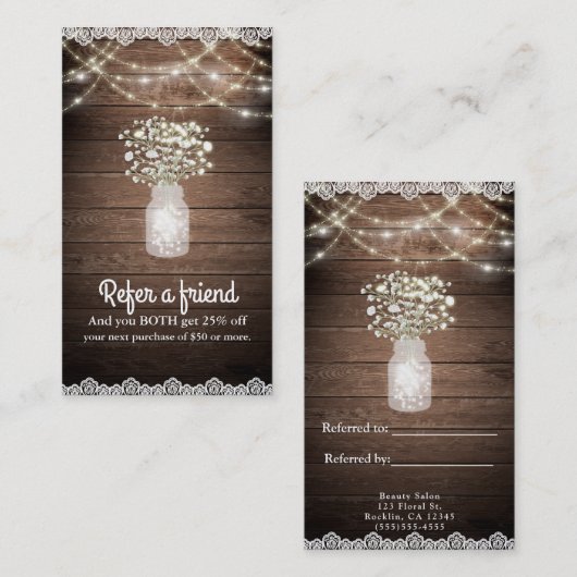 Carte De Référencement Bébé haleine et lumières Rustique recommander un a (Devant / Derrière)