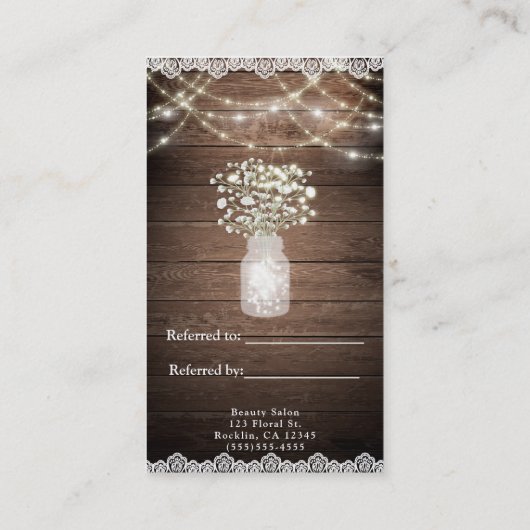 Carte De Référencement Bébé haleine et lumières Rustique recommander un a (Dos)