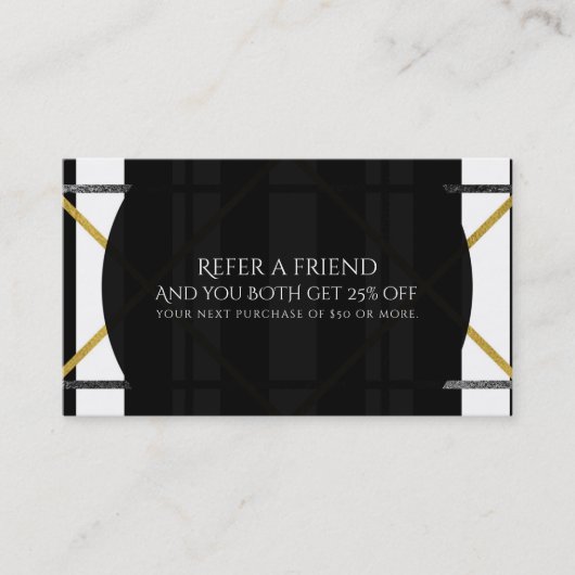 Carte De Référencement Black & Gold Chic Glam Geometric Référer un ami (Devant)