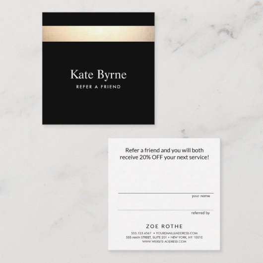 Carte De Référencement Black Gold Striped Référer un ami (Devant / Derrière)