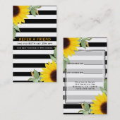 Carte De Référencement Black White Stripes Sunflowers Chic Référer un ami (Devant / Derrière)