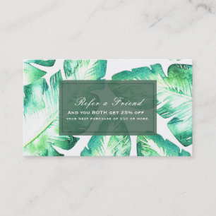 Carte De Référencement Blanc de plage Vert Feuilles Tropicales Référez un