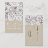 Carte De Référencement Blanc Rustique Roses d'hiver Kraft Floral Chic (Devant / Derrière)
