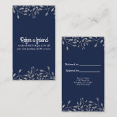 Carte De Référencement Bleu & Argent Botanique Moderne Chic Référer un am (Devant / Derrière)