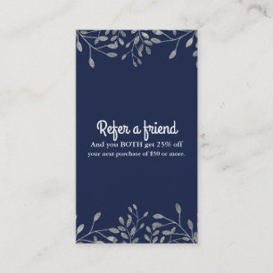 Carte De Référencement Bleu et argent botanique chic moderne parrainer un