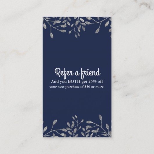 Carte De Référencement Bleu et argent botanique chic moderne parrainer un (Devant)