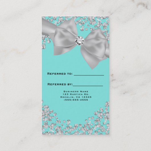 Carte De Référencement Blue Big White Bow Diamonds Référer un ami (Dos)