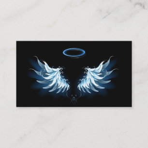 Carte De Référencement Blue Glowing Angel Wings on black background