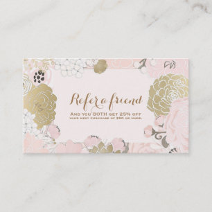 Carte De Référencement Blush Gold Floral Botanique Vintage Référez un ami
