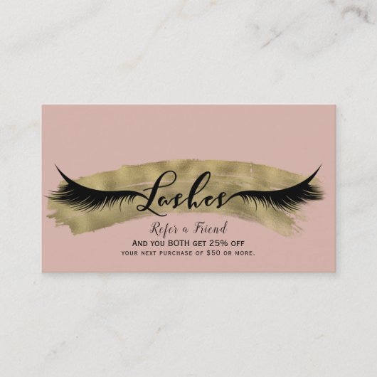 Carte De Référencement Blush Rose et Cils Dorés Brillants Parrainez une A (Devant)